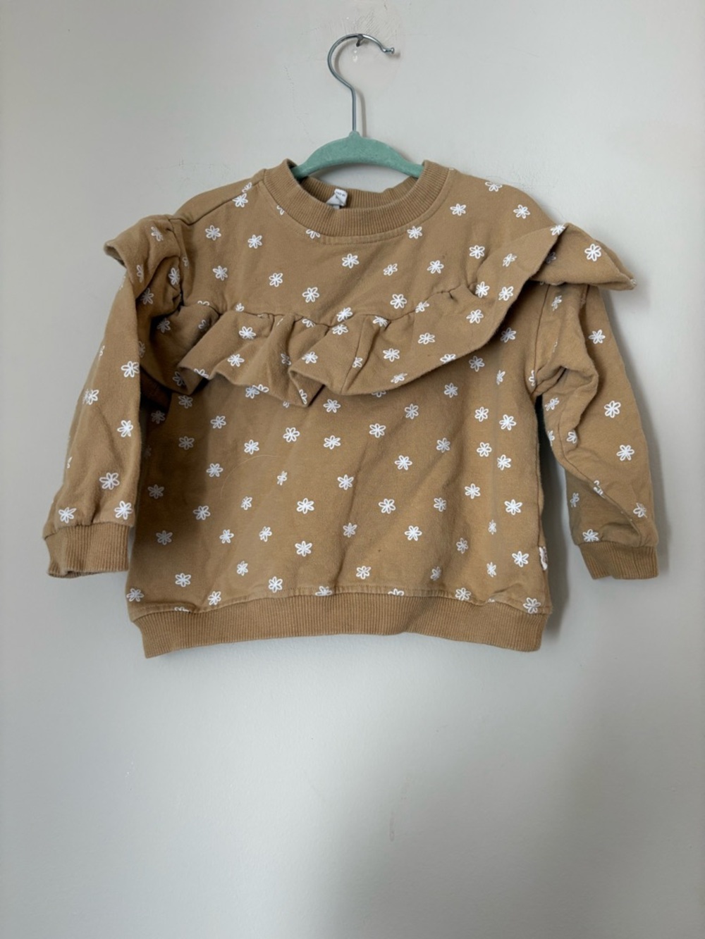 Quincy Mae Tan Floral Ruffle Sweatshirt